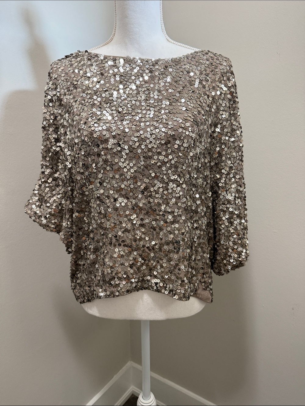 Vince Taupe Sequined Boatneck Blouse